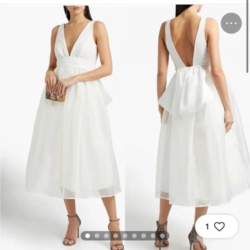 New Sachin & Babi CARMINA BOW-EMBELLISHED GATHERED ORGANZA MIDI DRESS IN IVORY